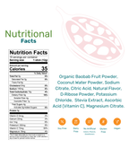 TIIGA Organic Baobab, Coconut Water & Prebiotic Fiber Electrolyte Supplement - Size - Nutritional Facts