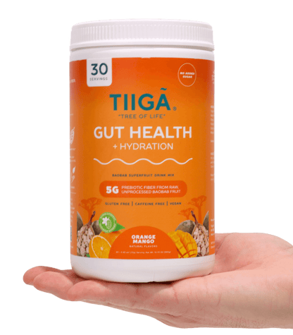 TIIGA Organic Baobab, Coconut Water & Prebiotic Fiber Electrolyte Supplement - 30 Serving Container - Orange Mango - Hand