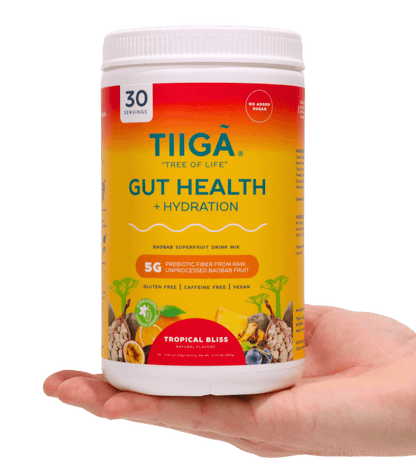 TIIGA Organic Baobab, Coconut Water & Prebiotic Fiber Electrolyte Supplement - 30 Serving Container - Tropical Bliss - Hand